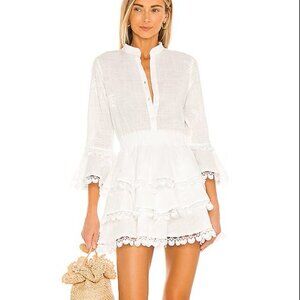 Waimari Calamaro Cotton Embroidered Shells Lace Trim 3/4 Bell Sleeve Mini Dress